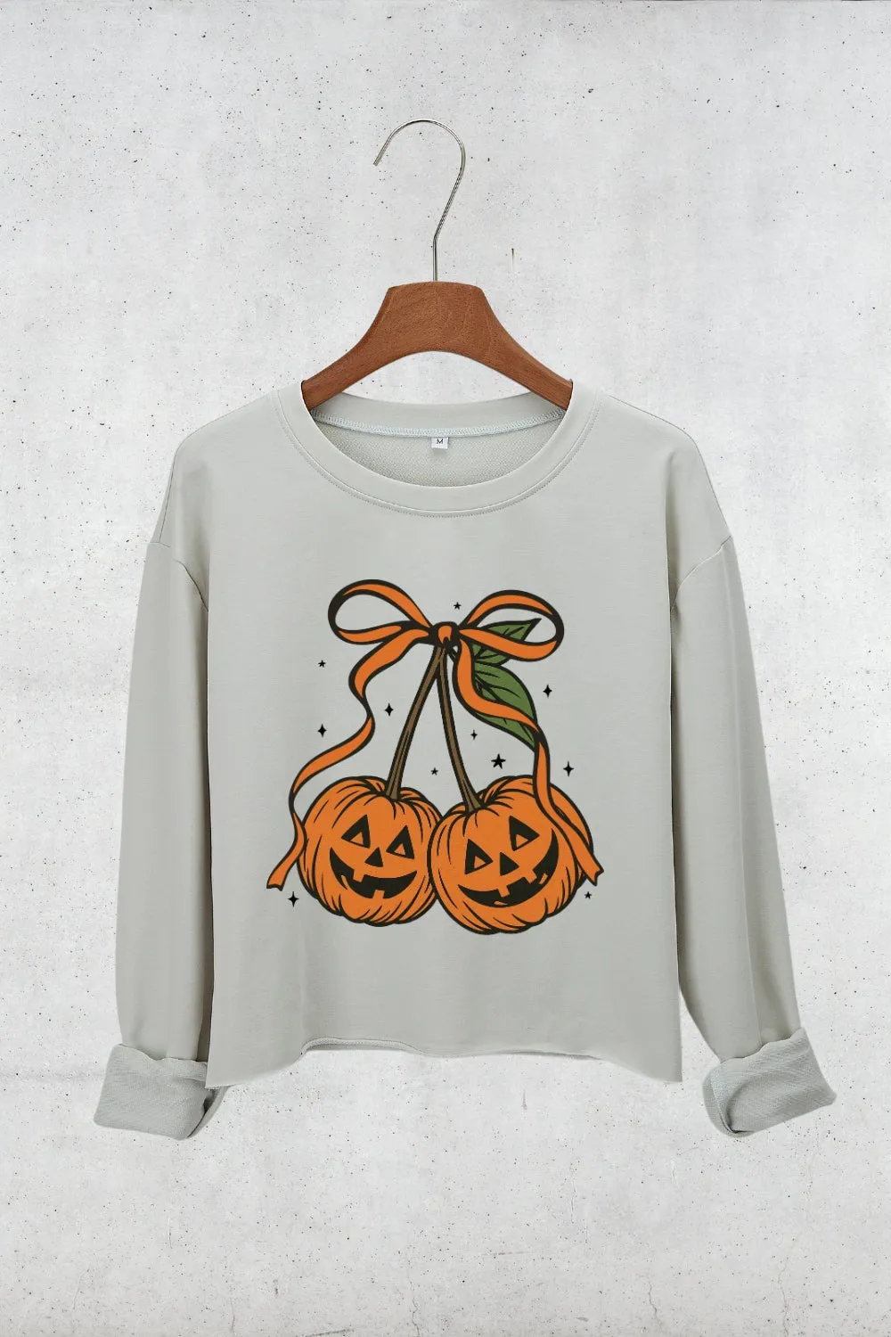 Pumpkin Cherries Autumn Girly Crop Sweatshirt For Women sold by Fancy Tees
