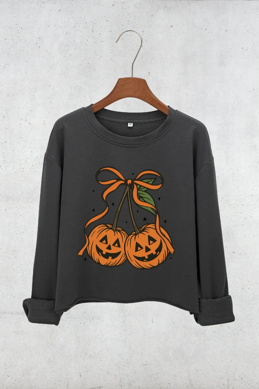 Pumpkin Cherries Autumn Girly Crop Sweatshirt For Women sold by Fancy Tees product image thumbnail 2