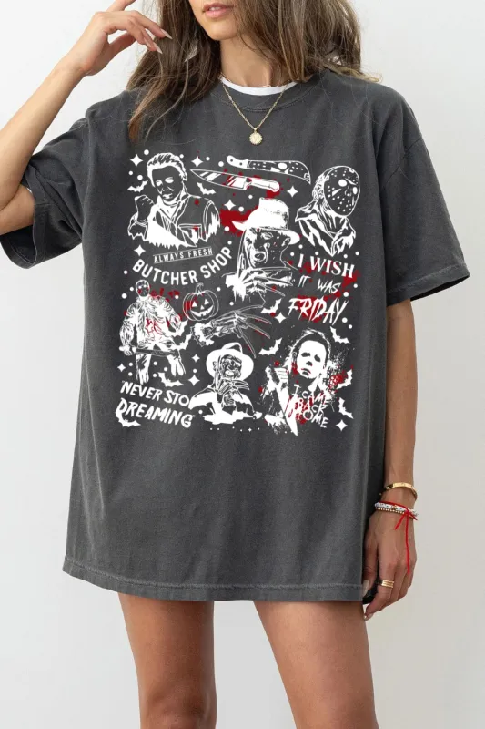 Retro Halloween Horror Movies Sublimation Tee For Women sold by Fancy Tees