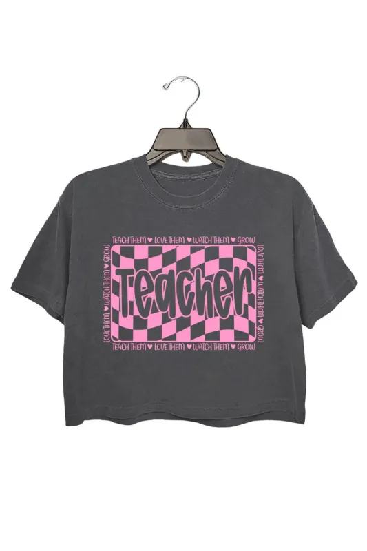 Retro Checkerboard Teacher Crop Top For Women sold by Fancy Tees