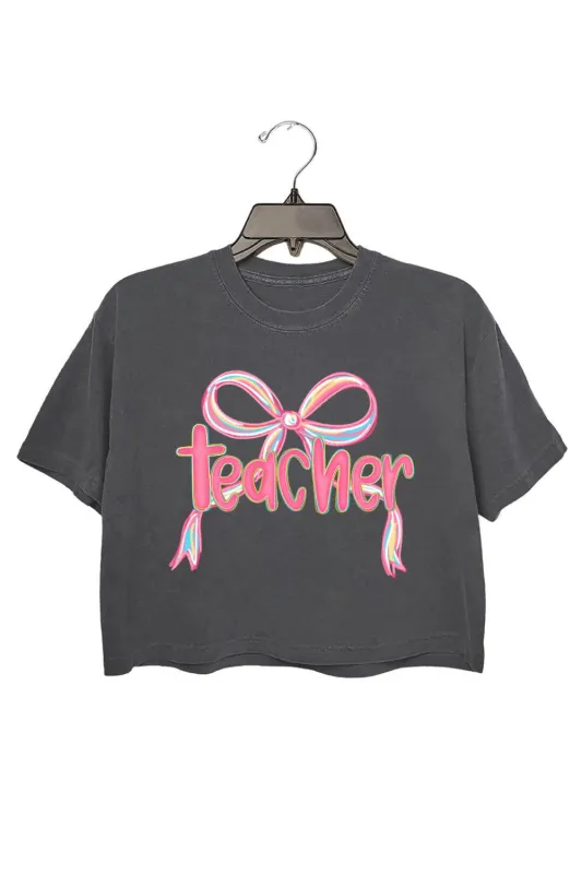 Teacher Coquette Bow Crop Top For Women sold by Fancy Tees