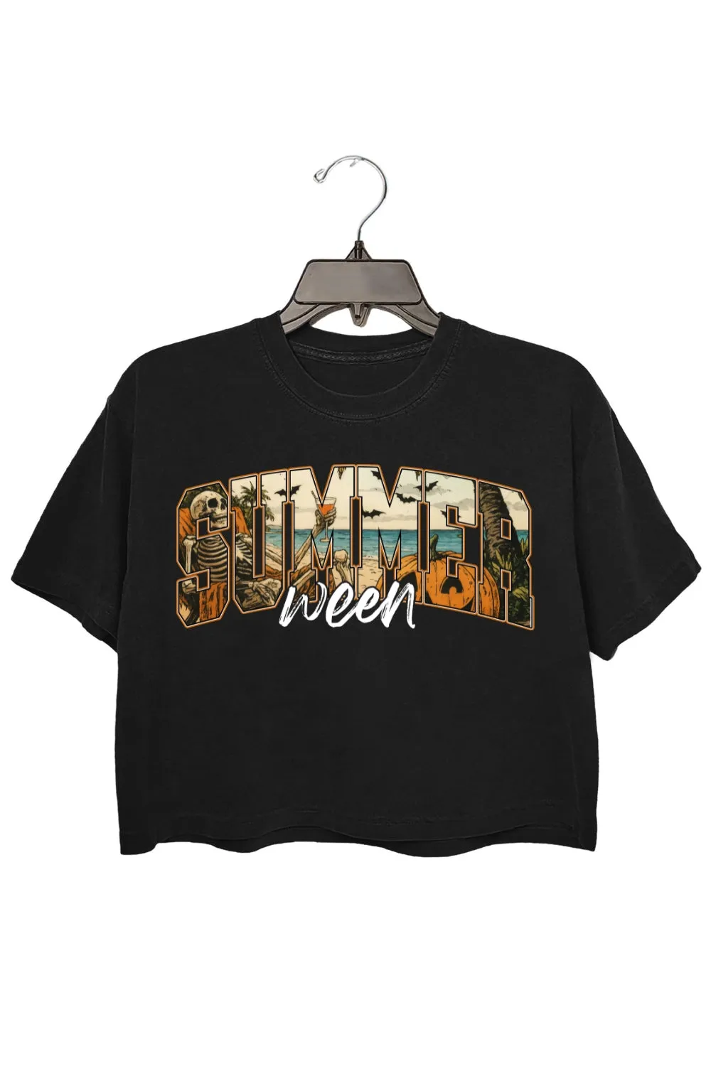 Summerween Horror Beach Vibes Crop Top For Women sold by Fancy Tees product image thumbnail 3