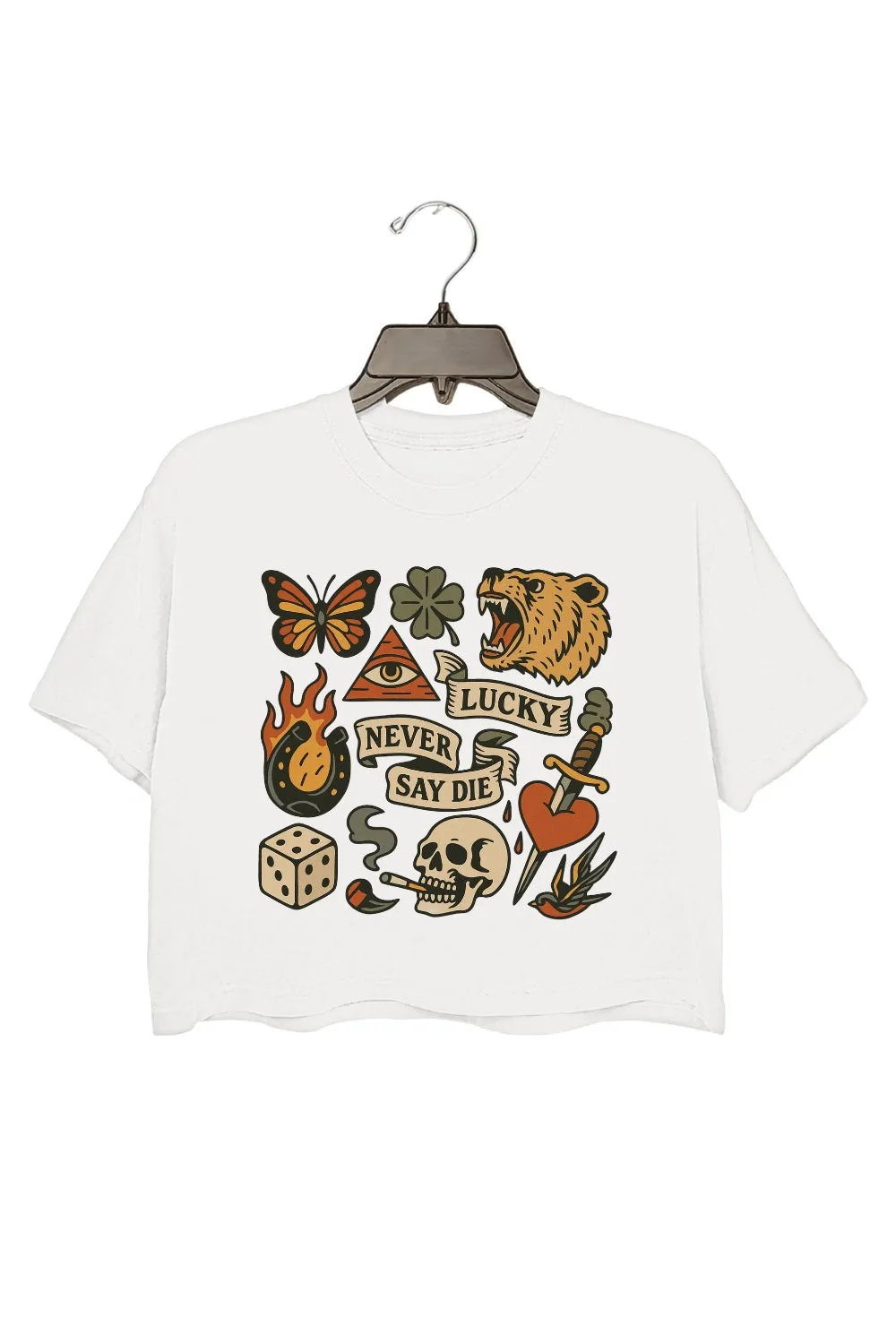 Vintage Western Lucky Never Say Die Crop Top For Women sold by Fancy Tees product image thumbnail 2