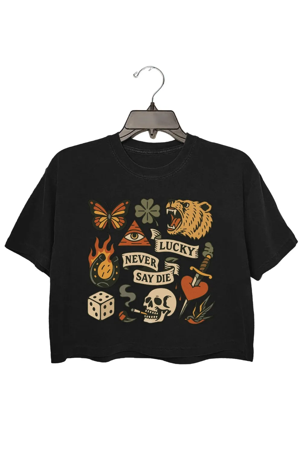 Vintage Western Lucky Never Say Die Crop Top For Women sold by Fancy Tees product image thumbnail 3