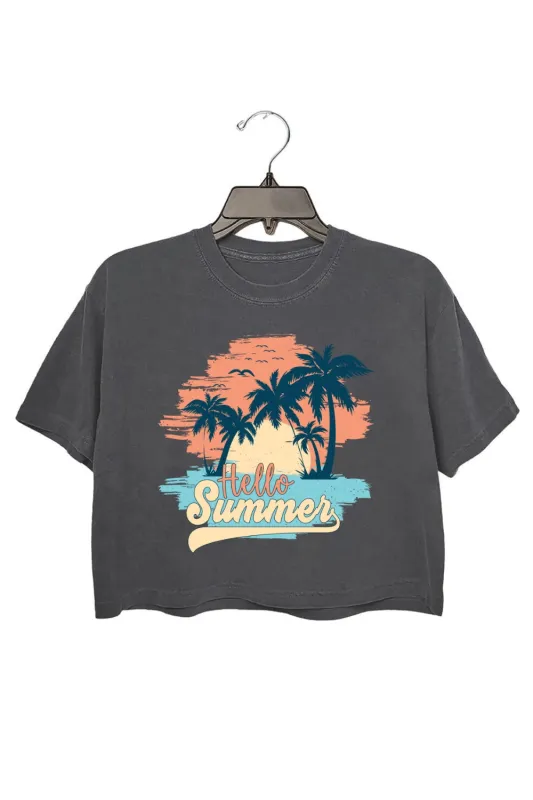 Hello Summer Sunset Crop Top For Women sold by Fancy Tees