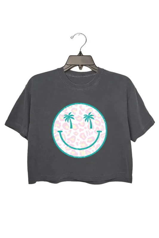 Leopard Palm Smiley Face Crop Top For Women sold by Fancy Tees
