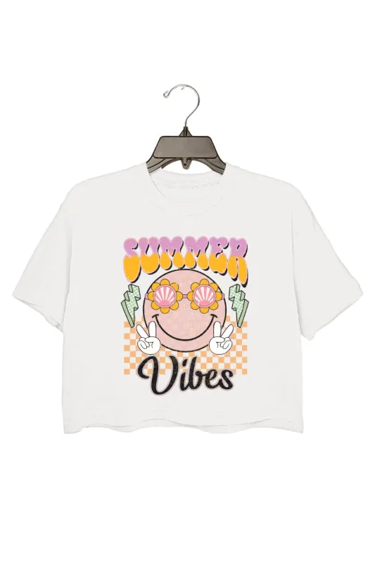 Summer Vibes Smile Face Crop Top For Women sold by Fancy Tees