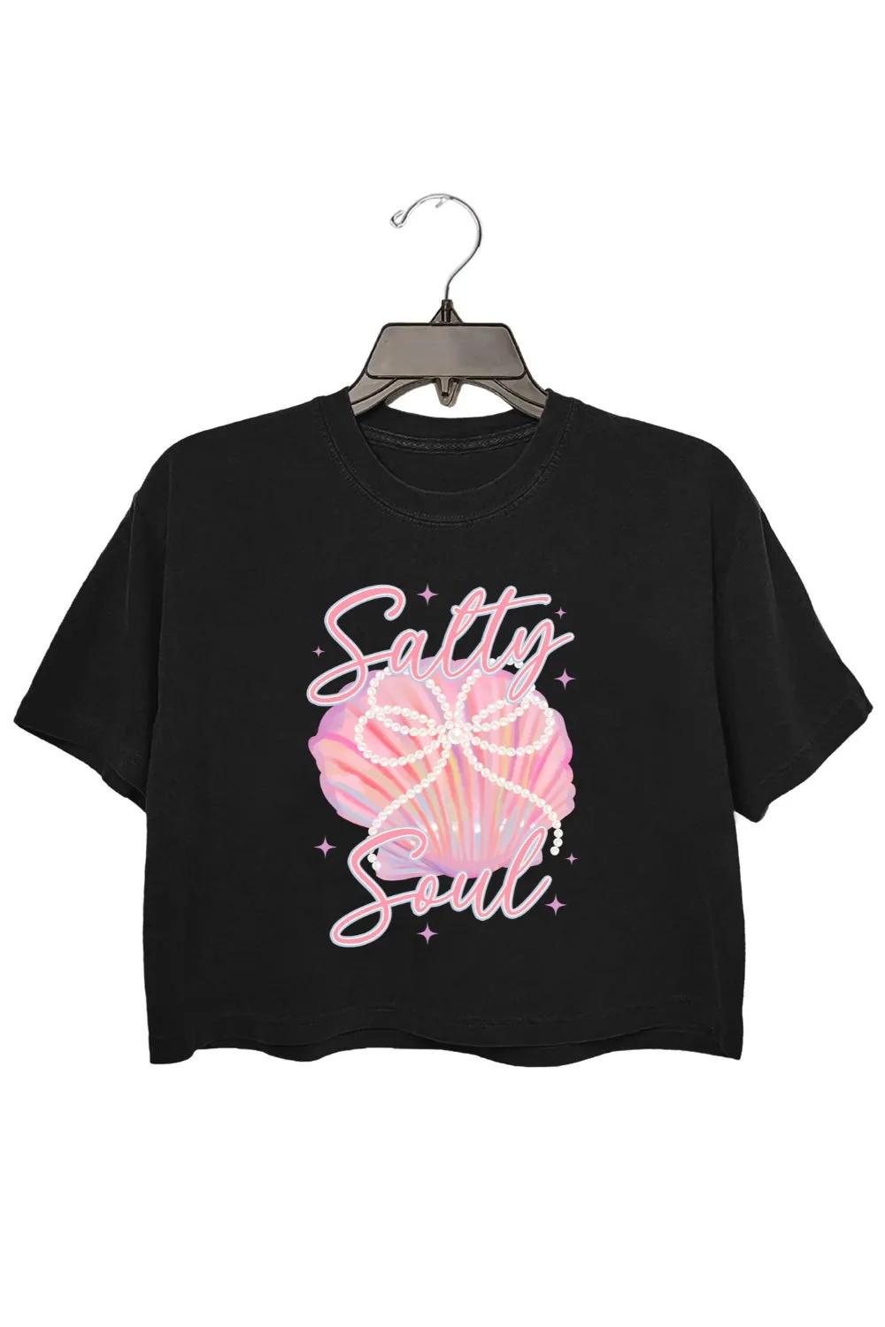 Clam Pearl Bow Salty Soul Crop Top For Women sold by Fancy Tees product image thumbnail 3