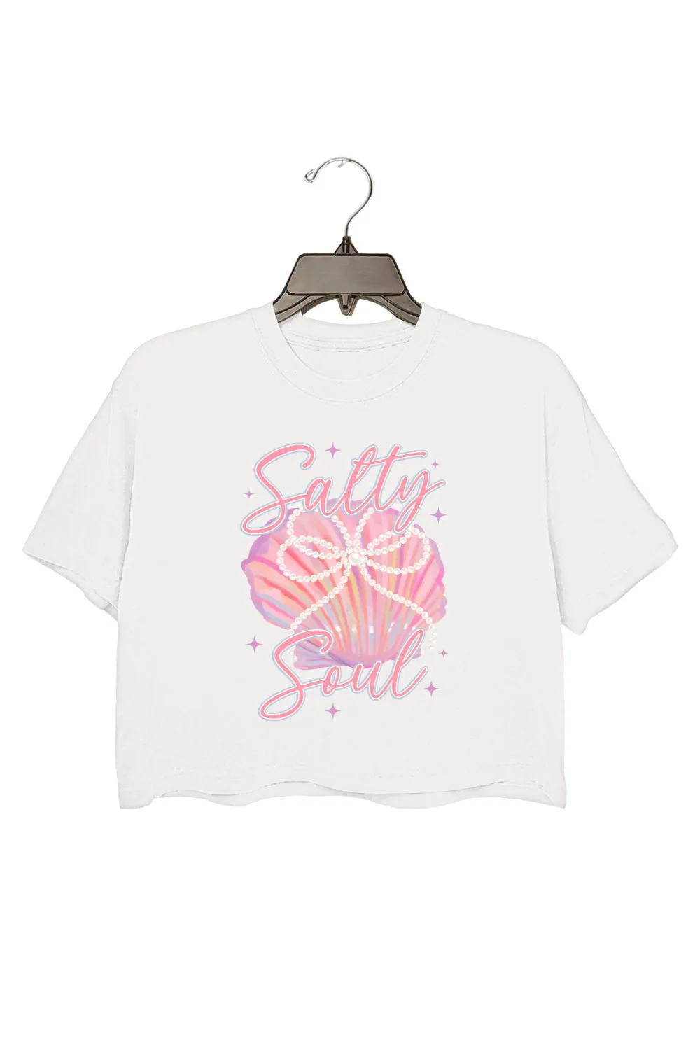 Clam Pearl Bow Salty Soul Crop Top For Women sold by Fancy Tees product image thumbnail 2