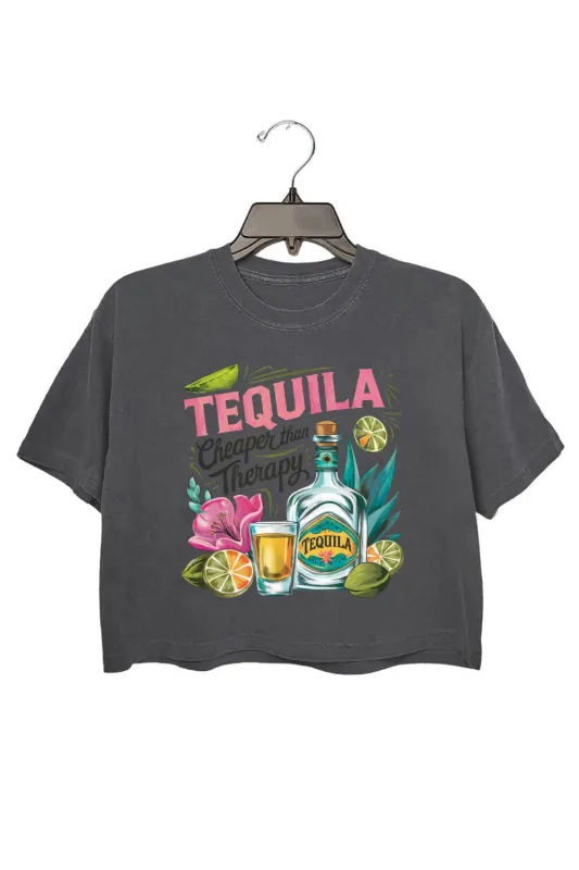 Tequila Cheaper Than Therapy Crop Top For Women sold by Fancy Tees