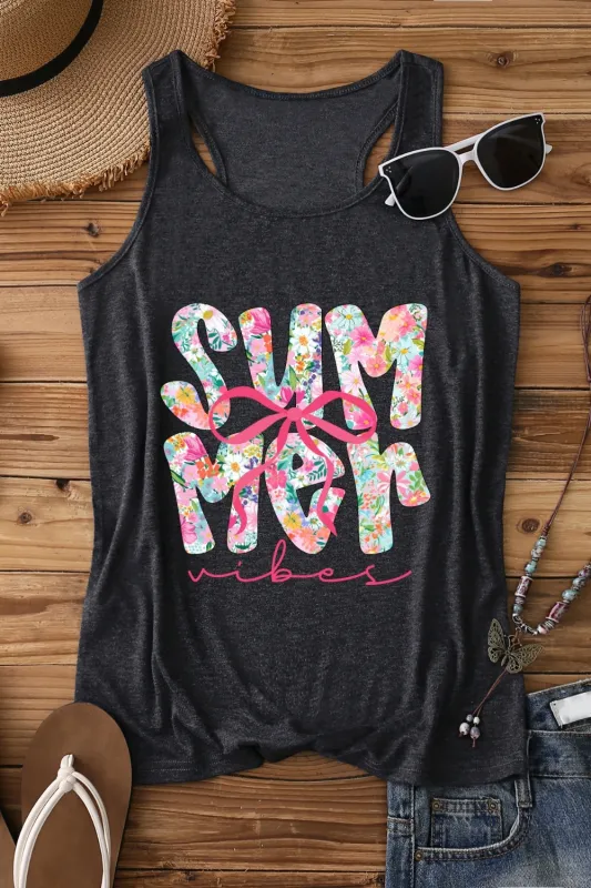 Summer Vibes Pink Bow Tank Top For Women sold by Fancy Tees