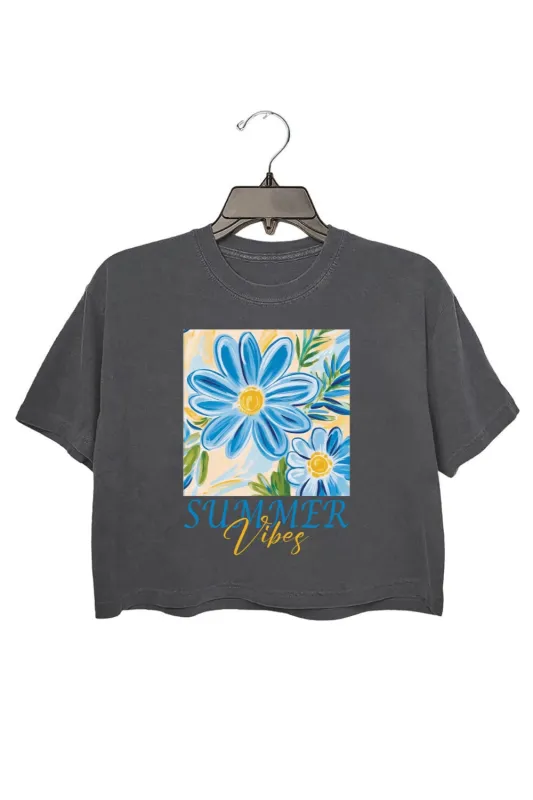 Summer Vibes Blue Flowers Crop Top For Women sold by Fancy Tees
