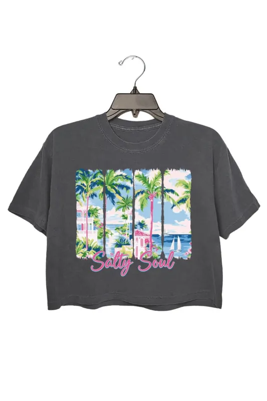 Salty Soul Seaside Vacation Crop Top For Women made by Fancy Tees