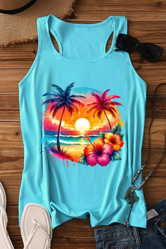 Summer Beach Palm Trees Tank Top For Women sold by Fancy Tees