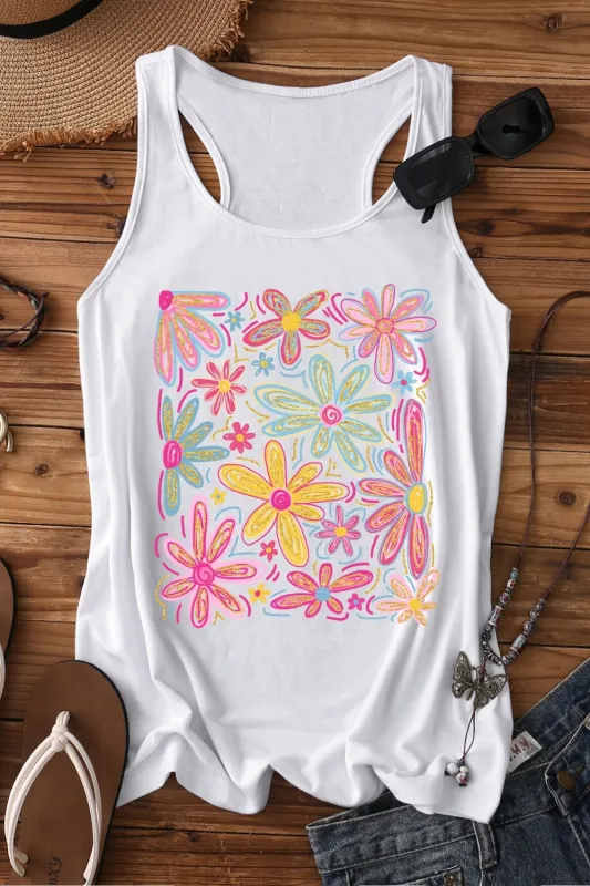 Summer Vibes Floral Brushstroke Tank Top For Women sold by Fancy Tees