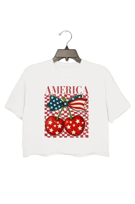 Cherry America Coquette 4th Of July Crop Top For Women sold by Fancy Tees