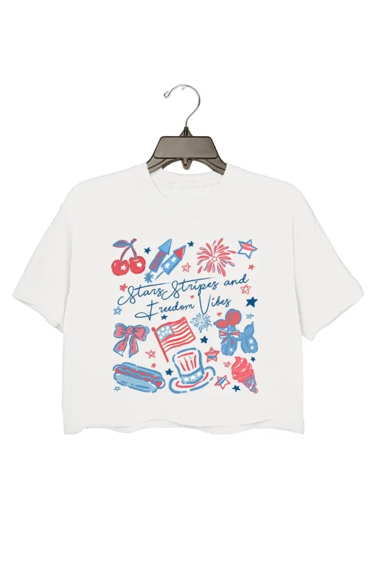 Stars Stipes and Freedom Vibes Crop Top For Women sold by Fancy Tees
