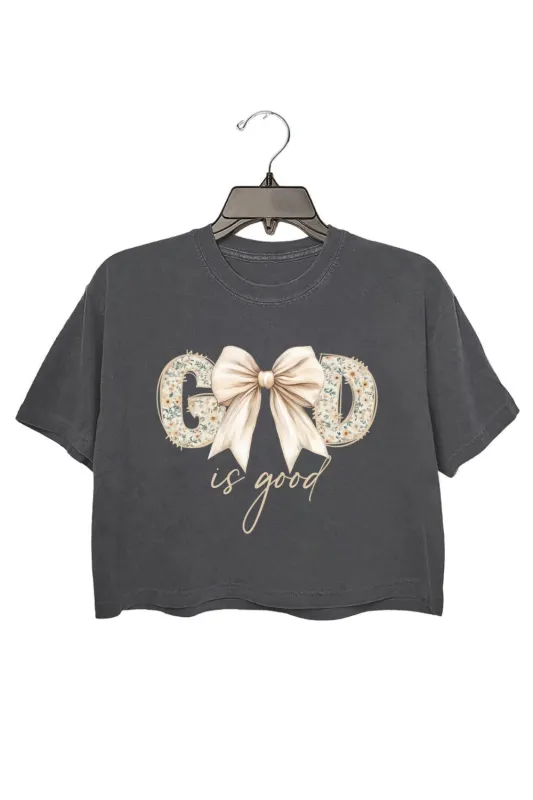 God Is Good Floral Letters With Bow Crop Top For Women sold by Fancy Tees