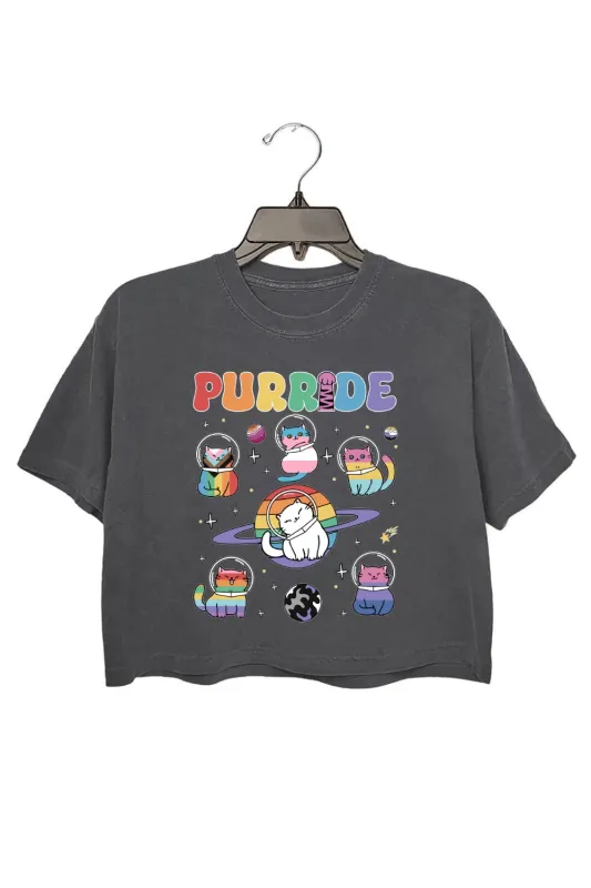 Purride Cats In Space Rainbow Pride Crop Top For Women sold by Fancy Tees