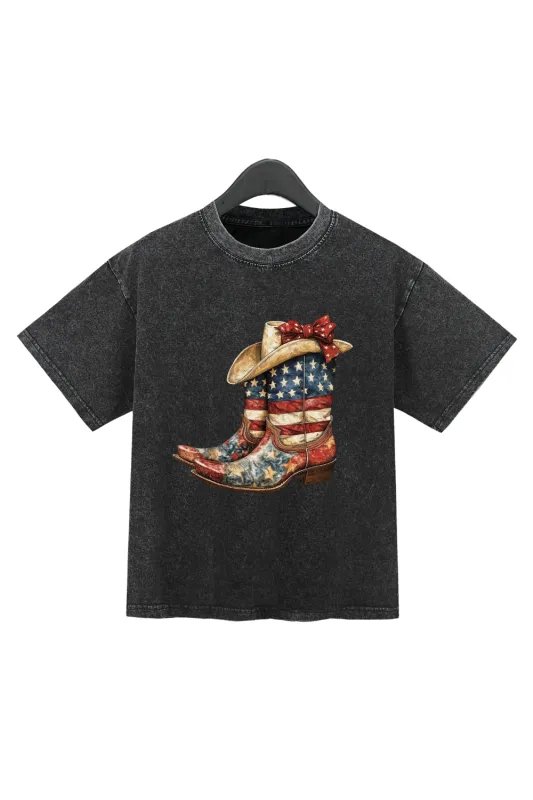 Coquette 4th Of July Cowgirl Boots Washed Crop Top For Women sold by Fancy Tees