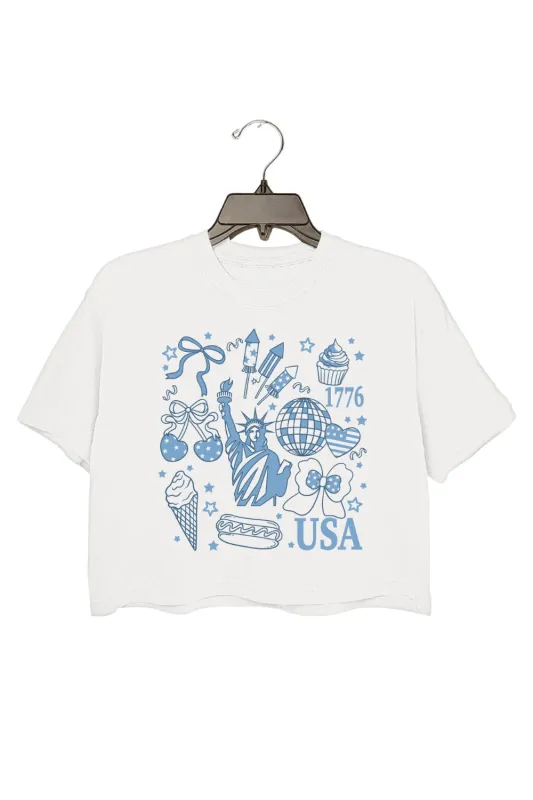Retro America Coquette 4th Of July Crop Top For Women sold by Fancy Tees