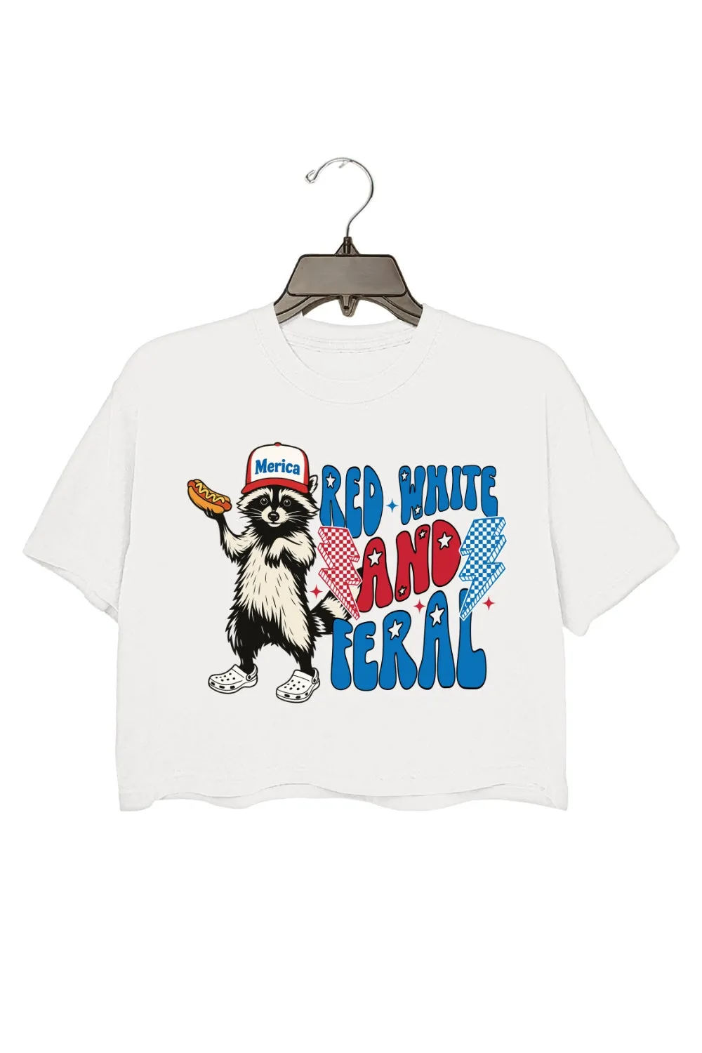 Red White And Feral Funny Raccoon Crop Top For Women sold by Fancy Tees
