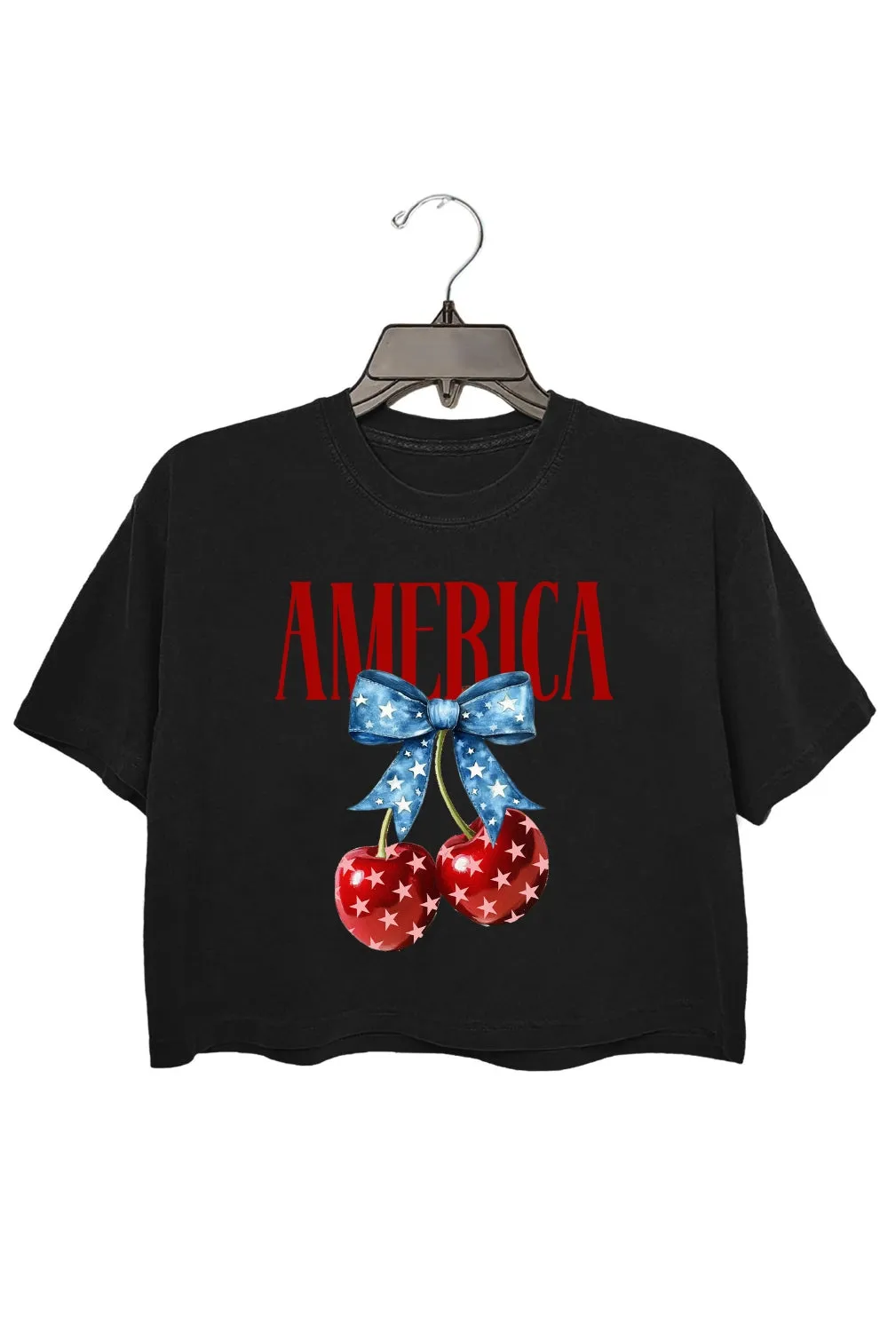 America Cherry Bow 4th Of July Crop Top For Women sold by Fancy Tees product image thumbnail 3