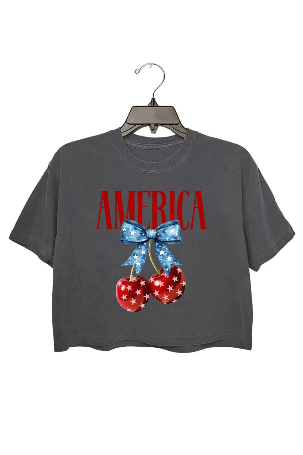 America Cherry Bow 4th Of July Crop Top For Women sold by Fancy Tees