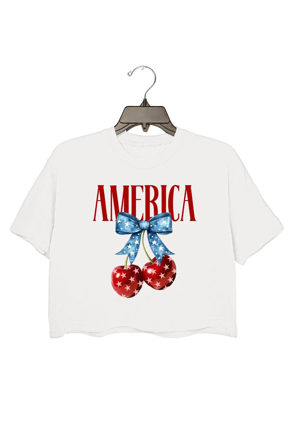 America Cherry Bow 4th Of July Crop Top For Women sold by Fancy Tees product image thumbnail 2