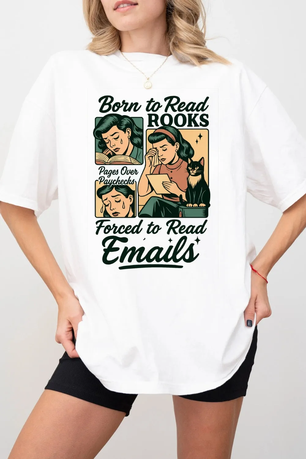 Born To Read Books Forced To Read Emails Funny Tee For Women sold by Fancy Tees