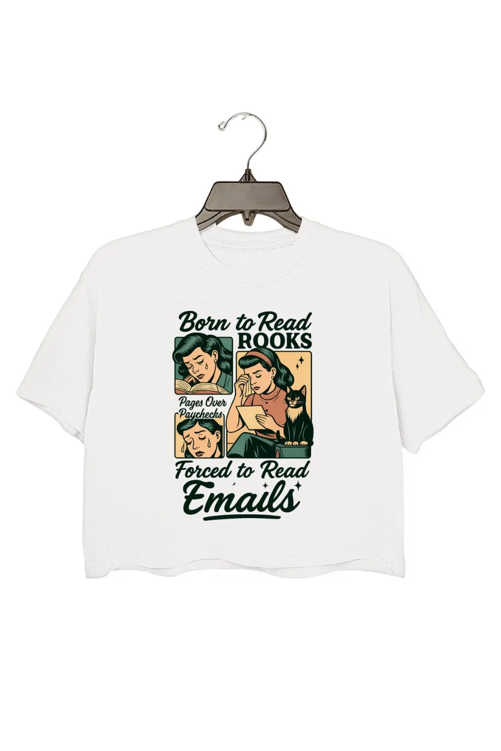 Born to Read Books Forced To Read Emails Funny Crop Top For Women sold by Fancy Tees