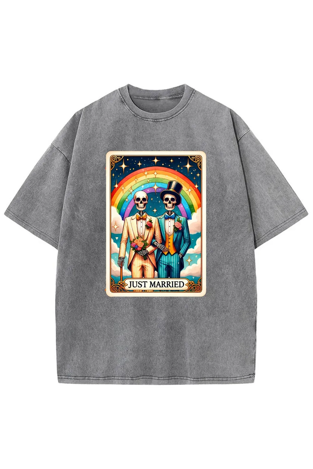 Just Married Funny Tarot Card Washed Tee sold by Fancy Tees product image thumbnail 2