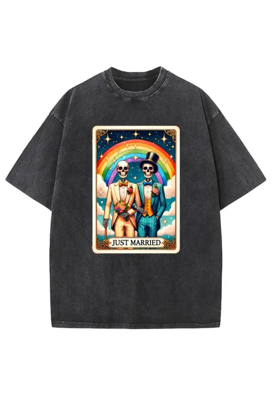 Just Married Funny Tarot Card Washed Tee sold by Fancy Tees