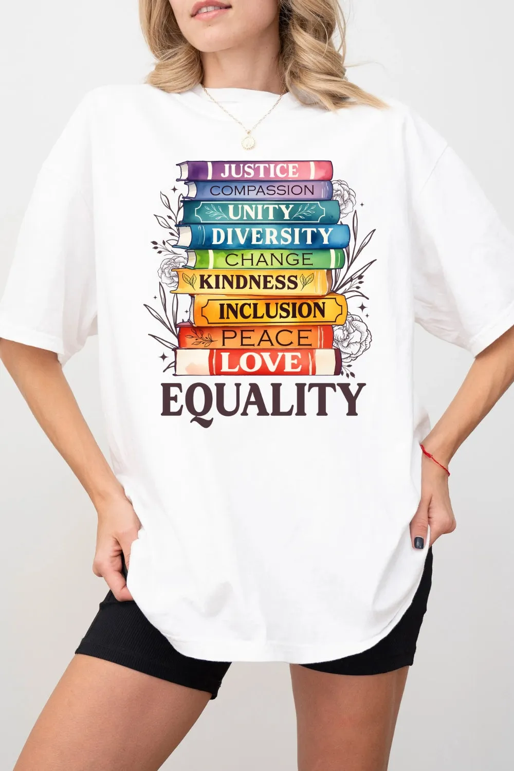 Equality Book Flower Tee For Women sold by Fancy Tees product image thumbnail 2