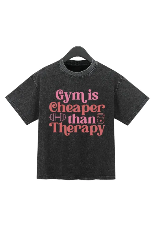 Gym Is Cheaper Than Therapy Washed Crop Top For Women sold by Fancy Tees