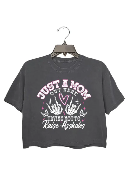 Just A Mom Funny Skeleton Crop Top For Women sold by Fancy Tees