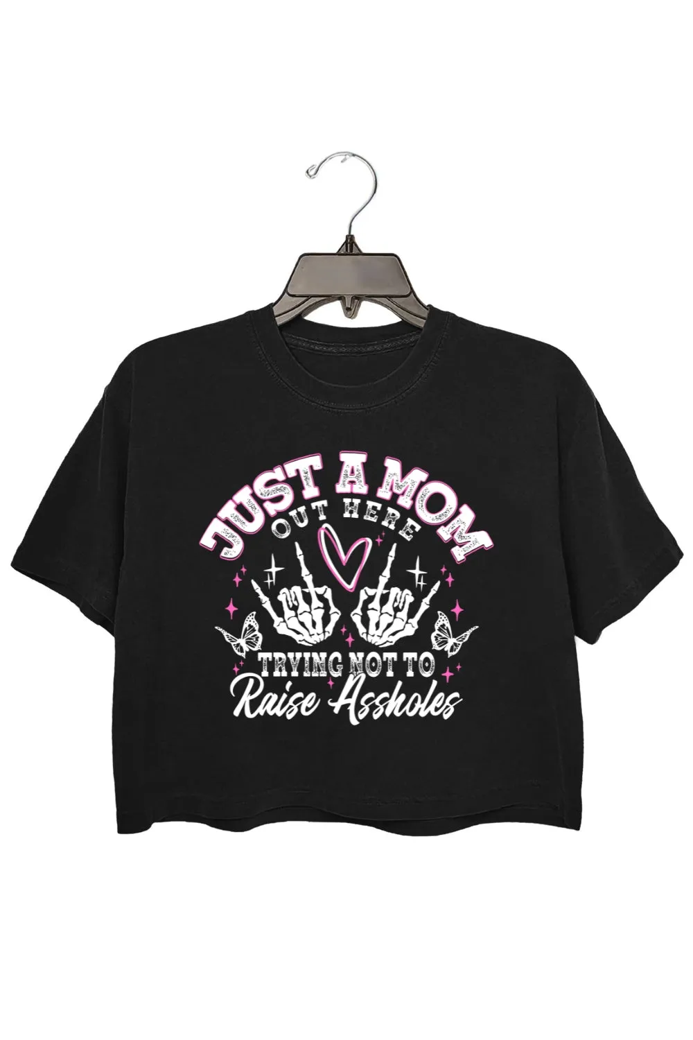 Just A Mom Funny Skeleton Crop Top For Women sold by Fancy Tees product image thumbnail 3