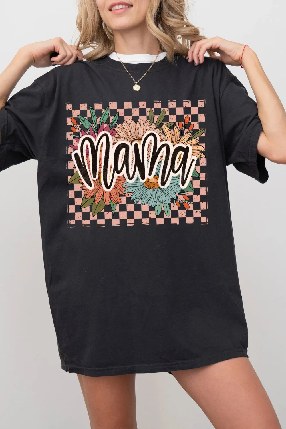 Mama Checkers Floral Tee For Women sold by Fancy Tees product image thumbnail 3