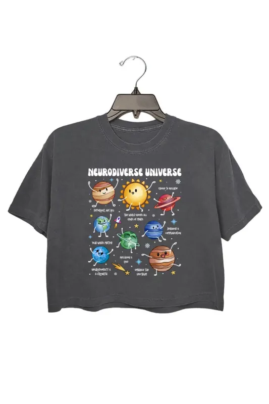 Neurodiverse Universe Retro Planet Crop Top For Women made by Fancy Tees