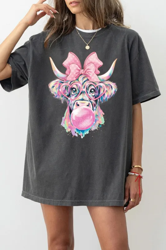 Coquette Highland Cow Bubblegum Tee For Women sold by Fancy Tees