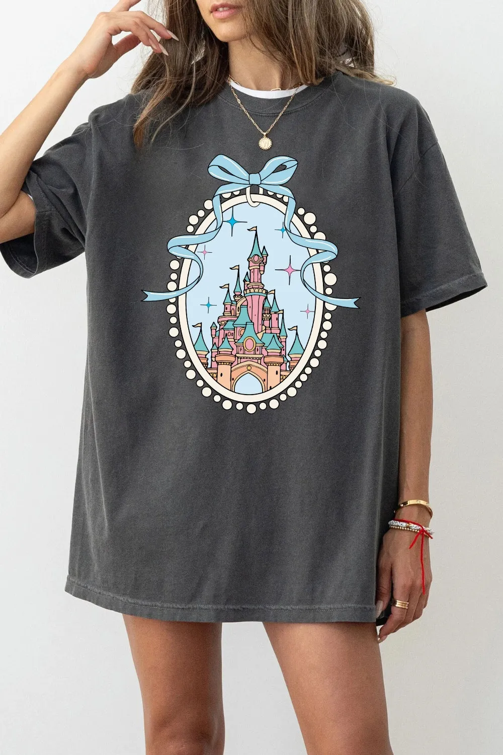 Retro Magical Castle With Blue Bow Tee For Women sold by Fancy Tees
