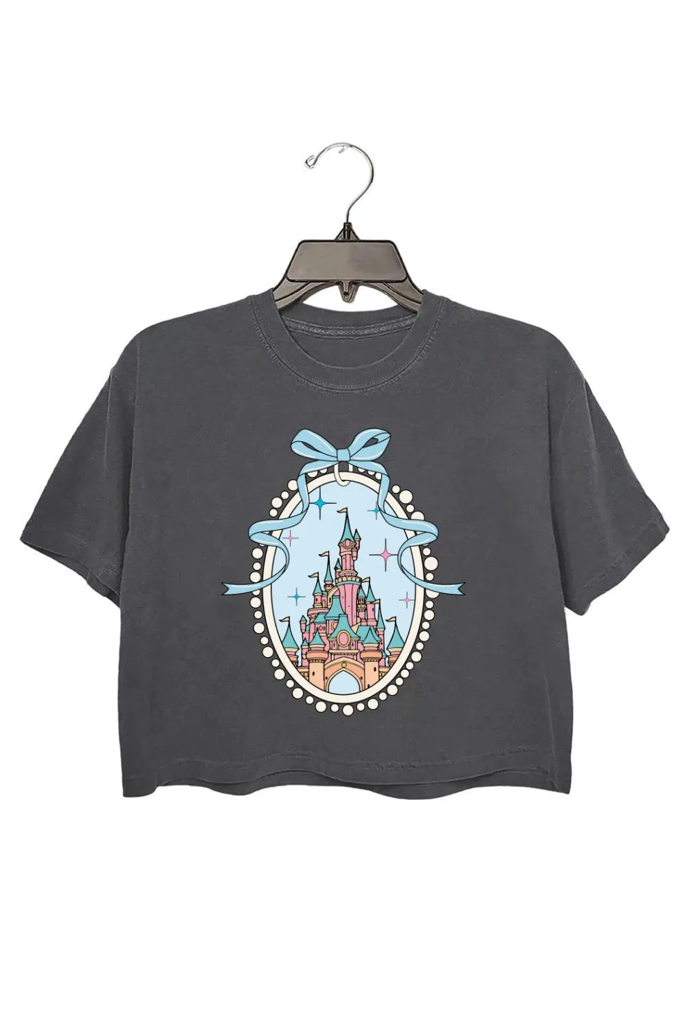 Retro Magical Castle With Blue Bow Crop Top For Women sold by Fancy Tees