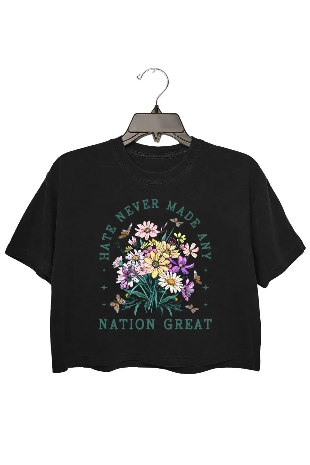 Hate Never Made Any Nation Great Flora Crop Top For Women sold by Fancy Tees product image thumbnail 3