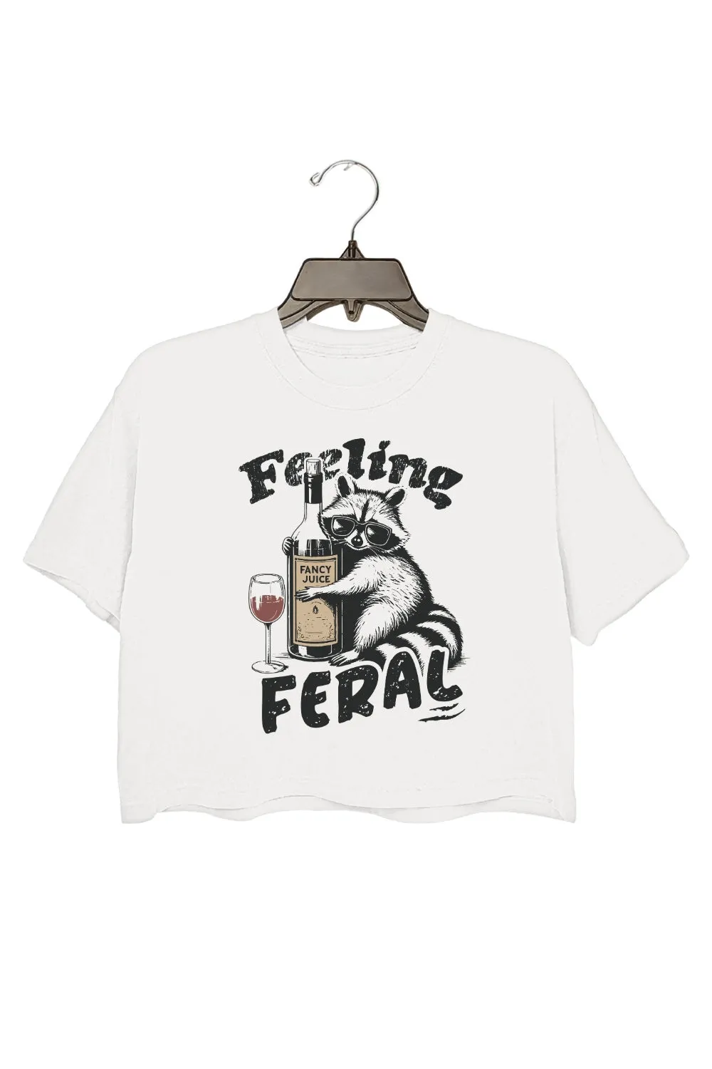 Feeling Feral Raccoon Drinking Crop Top For Women sold by Fancy Tees product image thumbnail 2