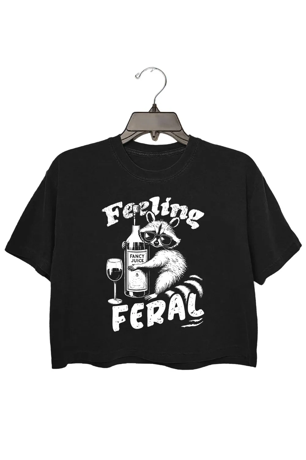 Feeling Feral Raccoon Drinking Crop Top For Women sold by Fancy Tees product image thumbnail 3