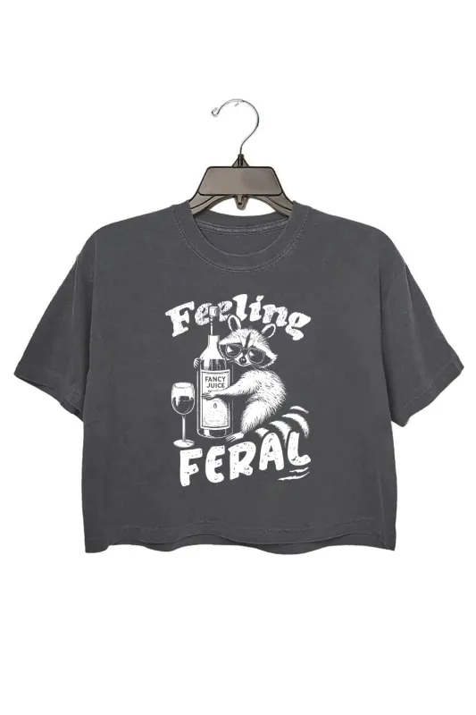 Feeling Feral Raccoon Drinking Crop Top For Women sold by Fancy Tees