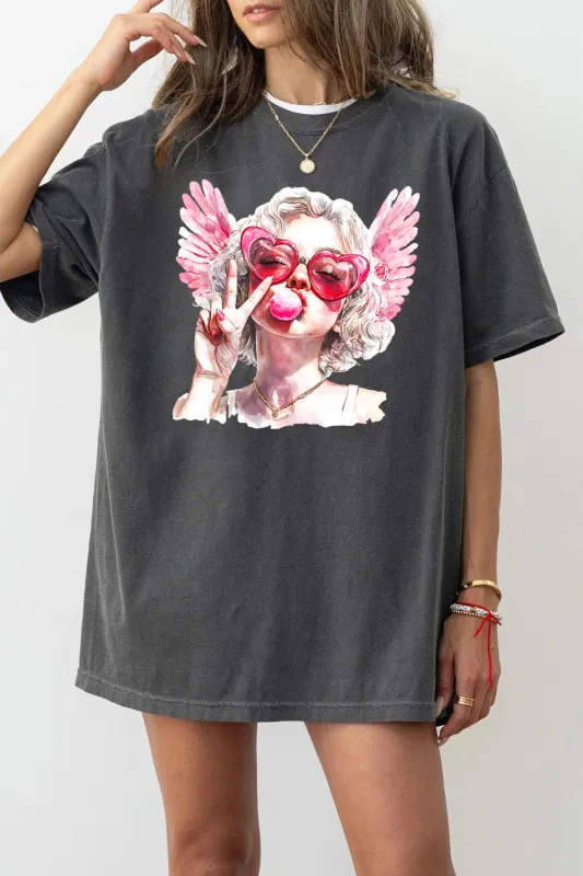 Cupid Girl Blowing Bubble Valentine Tee For Women sold by Fancy Tees