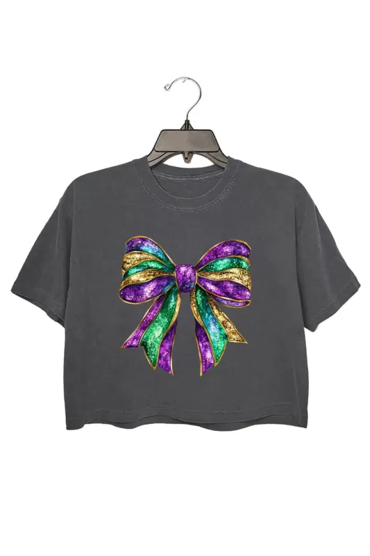 Glitter Mardi Gras Festival Bow Crop Top For Women sold by Fancy Tees
