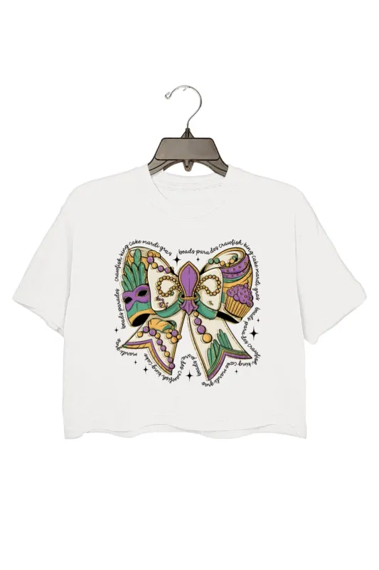 Mardi Gras Vibes Bow Crop Top For Women sold by Fancy Tees