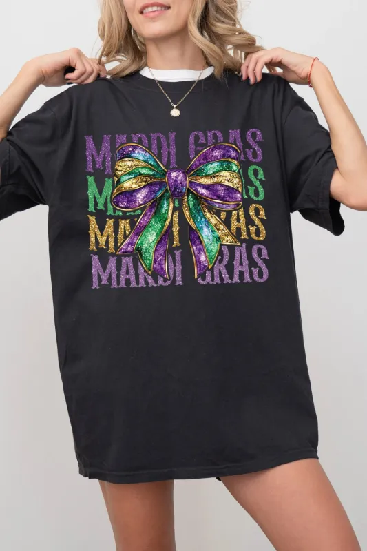 Mardi Gras Coquette Bow Tee For Women sold by Fancy Tees